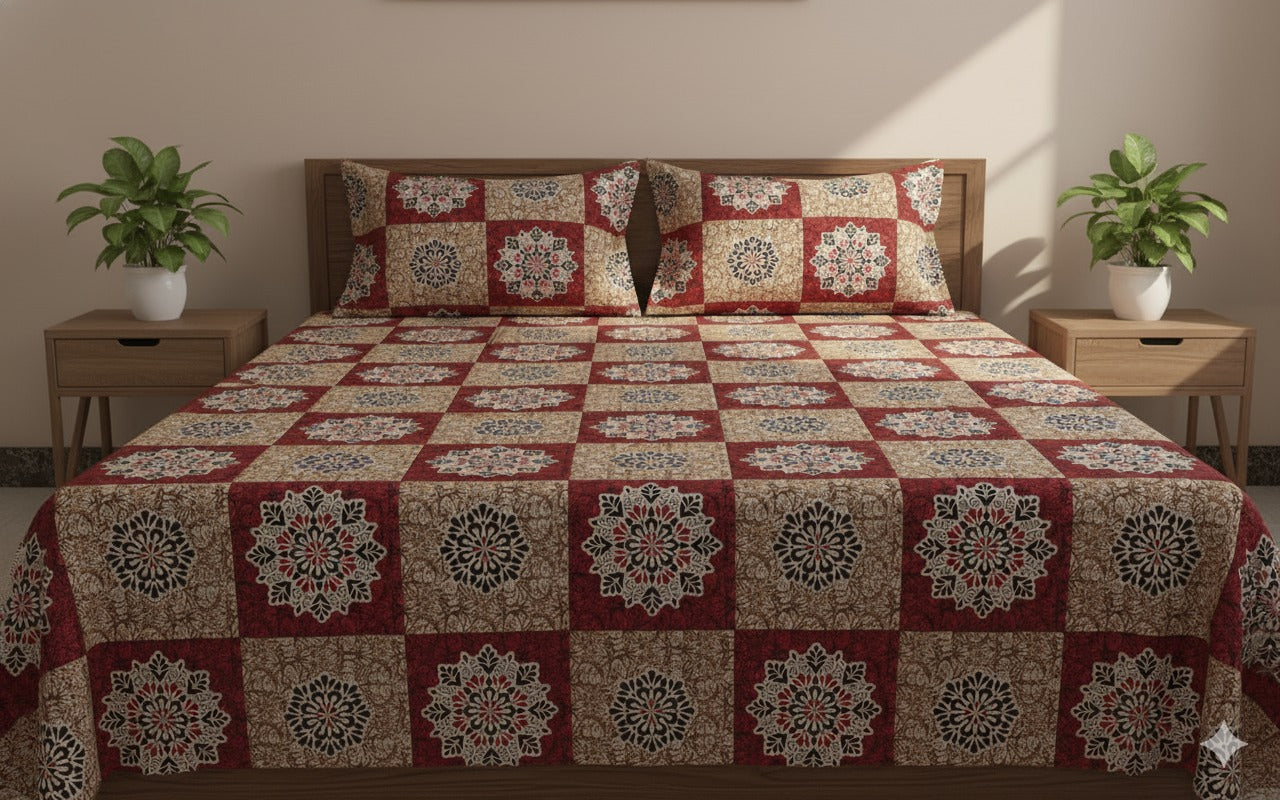 Soft Cotton Double Bedsheet Set with 2 Pillow Covers