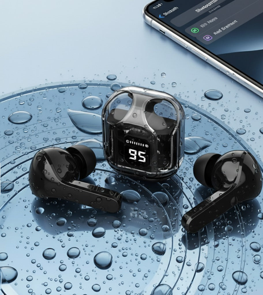 Transparent Ultrapods Max TWS Earbuds with LED Display Case