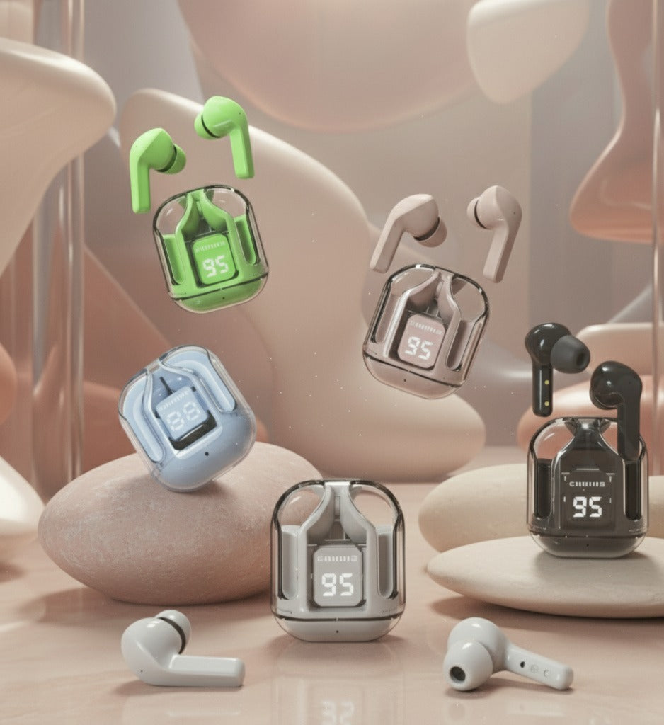 Transparent Ultrapods Max TWS Earbuds with LED Display Case