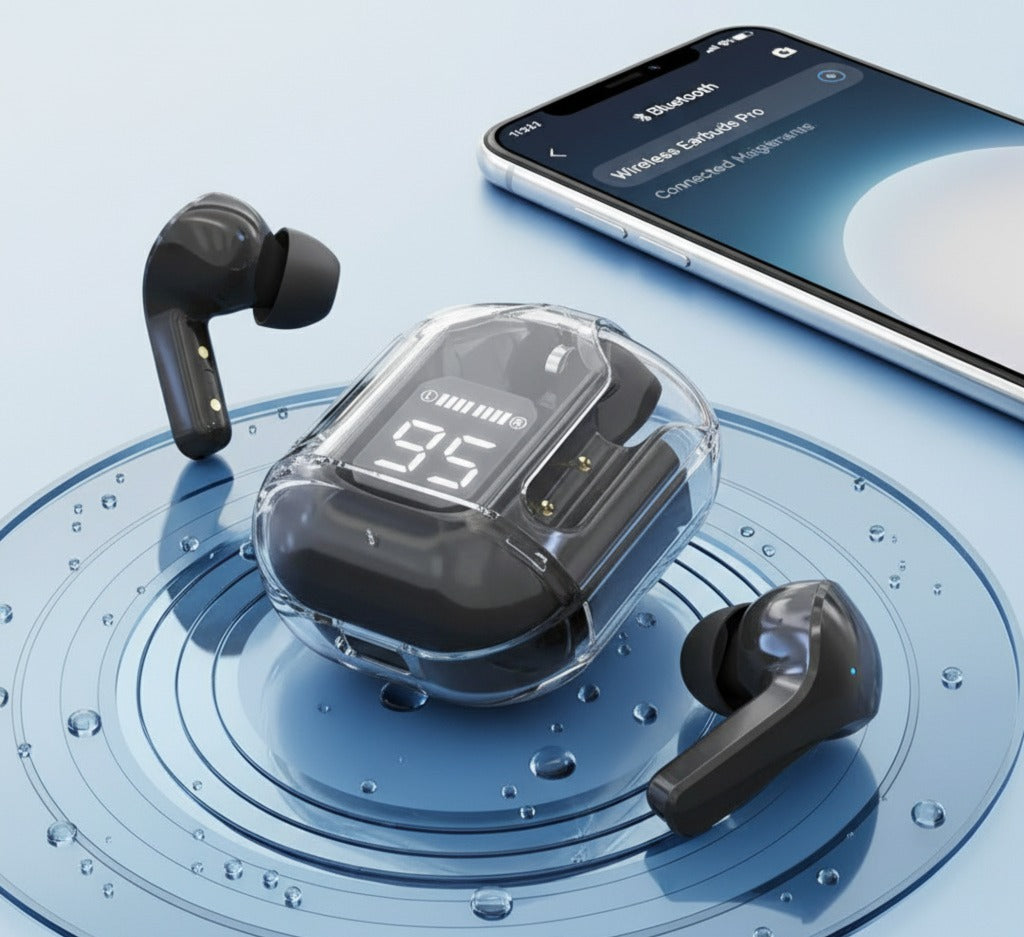 Transparent Ultrapods Max TWS Earbuds with LED Display Case