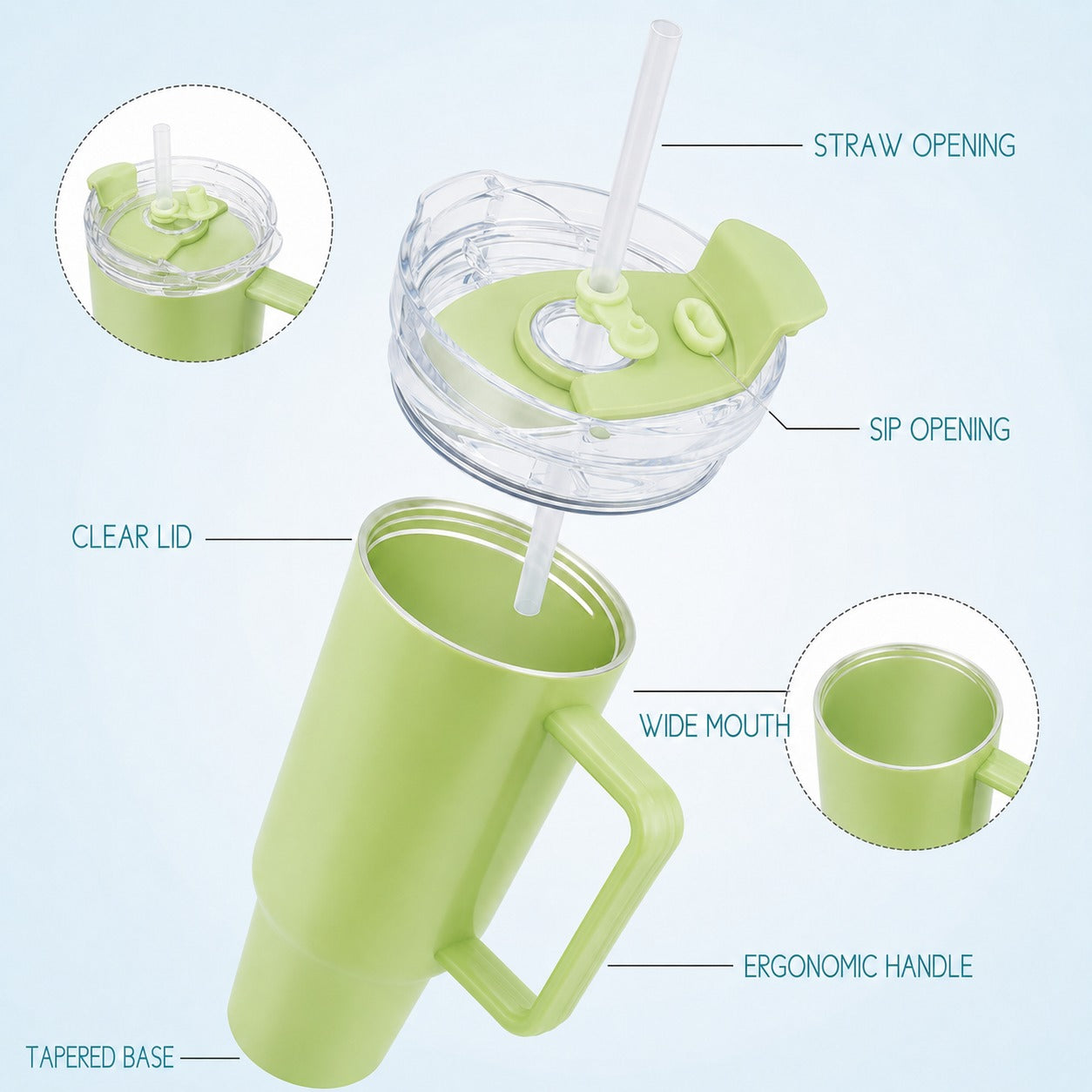 Premium Large Capacity Tumbler with Straw & Handle