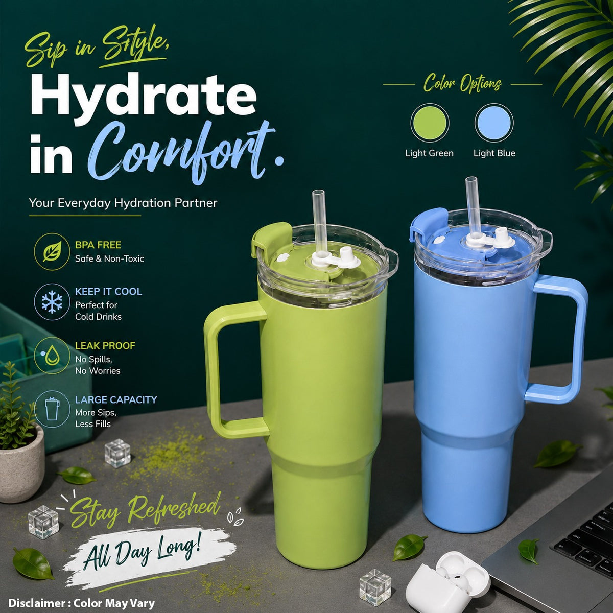 Premium Large Capacity Tumbler with Straw & Handle