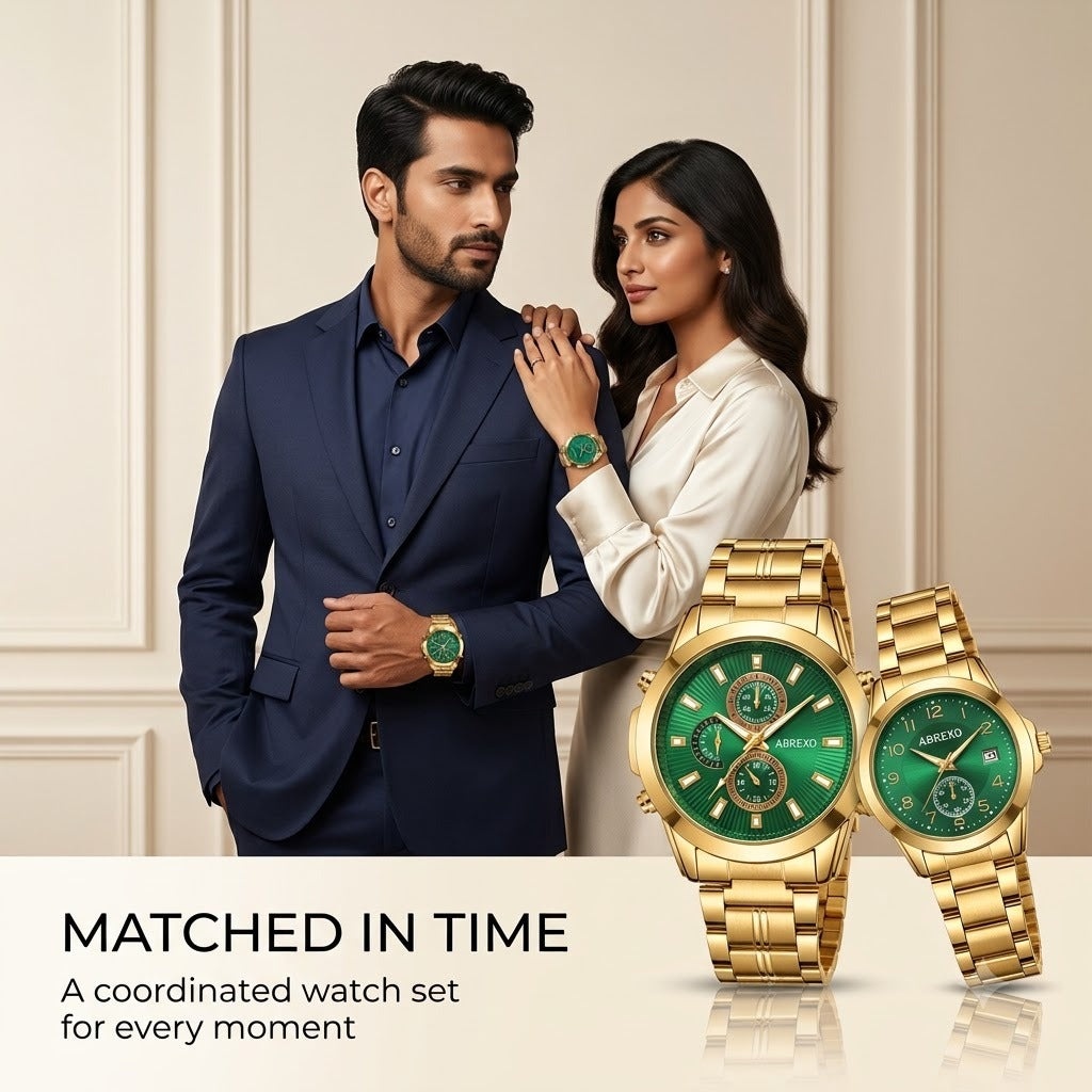 Luxury Green Dial Gold-Tone Stainless Steel Chrono Style Watch