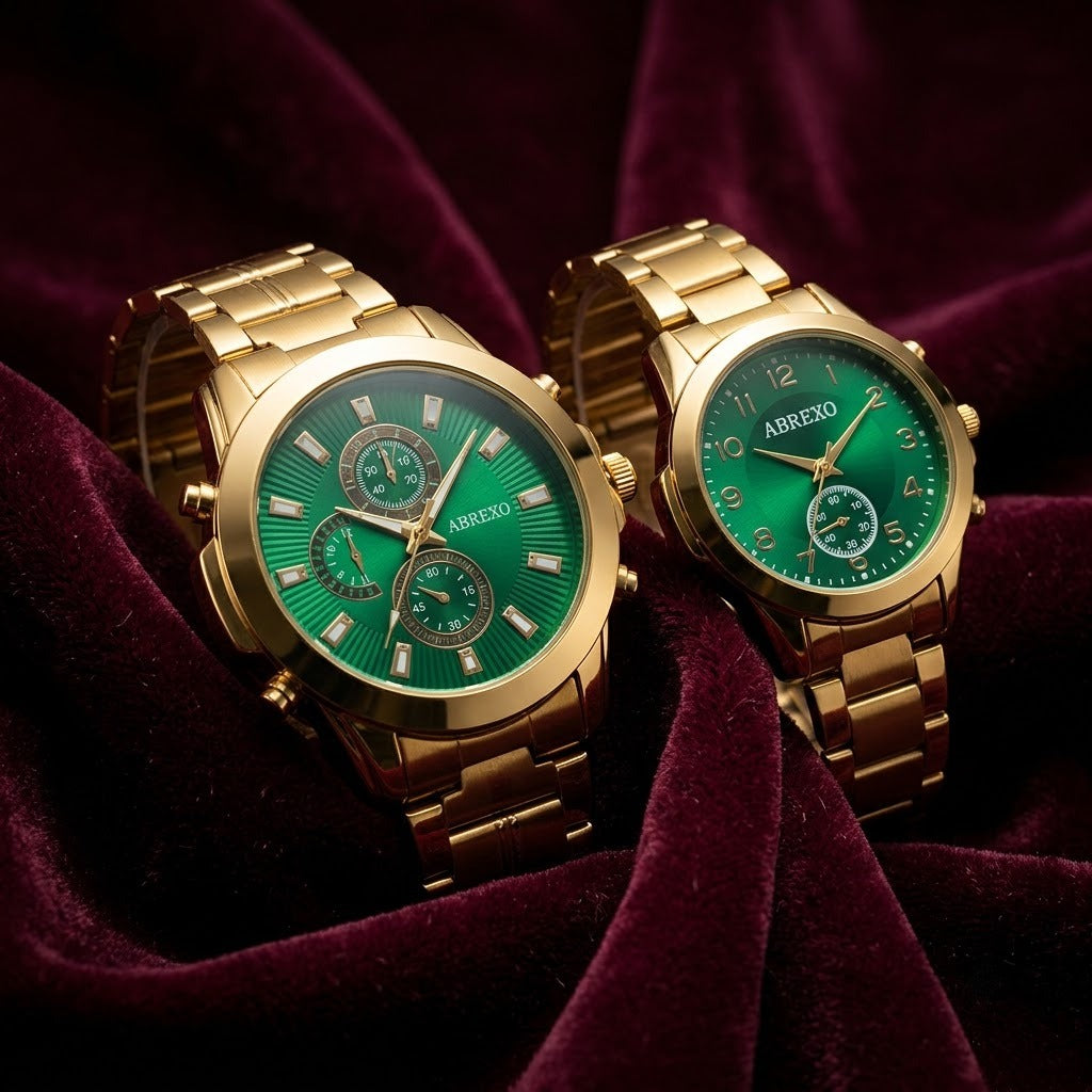 Luxury Green Dial Gold-Tone Stainless Steel Chrono Style Watch