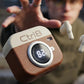User showcasing CTRL8 Retro Camera Design Portable TWS Wireless Earbuds with stylish case and battery display