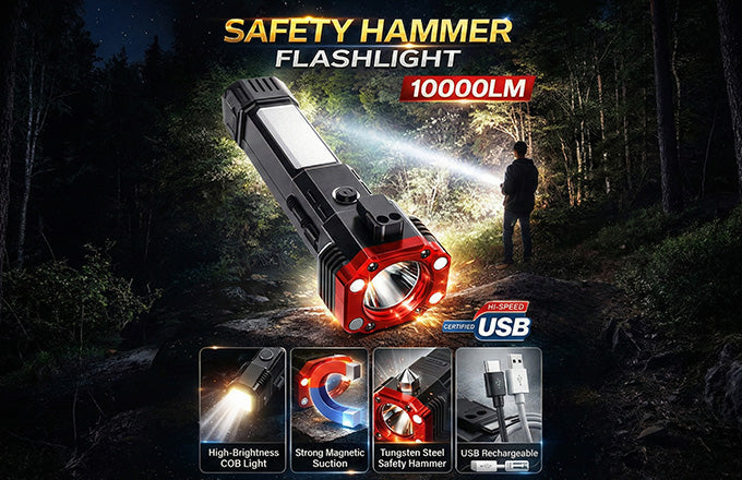 7-in-1 Emergency Multi-Tool Hammer with Built-In LED Torch