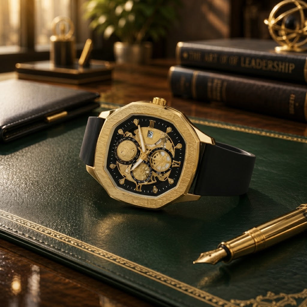 Quad Luxe Skeleton Golden Watch