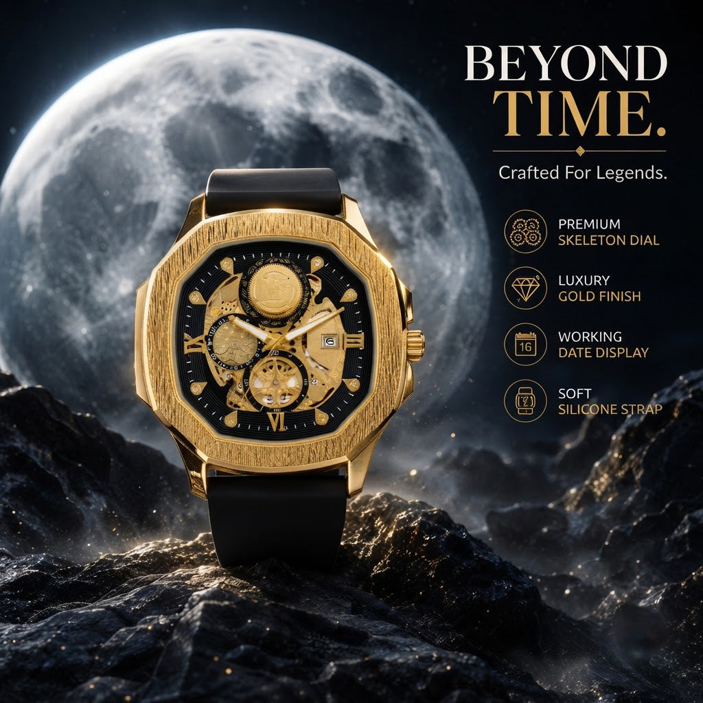 Quad Luxe Skeleton Golden Watch