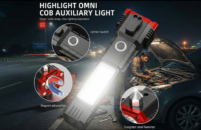 7-in-1 Emergency Multi-Tool Hammer with Built-In LED Torch